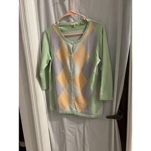 Peter Millar Green Purple Orange Argyle Button Up Cardigan Sz M Silk Cashmere